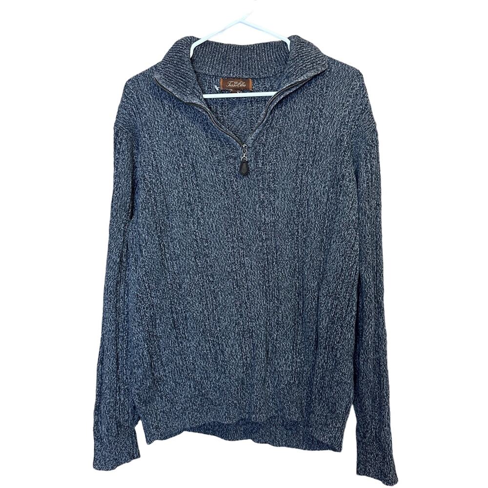 Tasso Elba‎ Mens Heavy Knit 1/4 Zip Pullover Sweater Size Medium Grey Marled